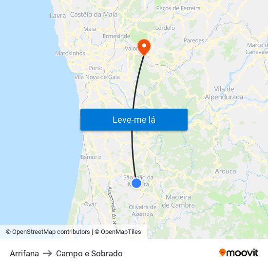 Arrifana to Campo e Sobrado map