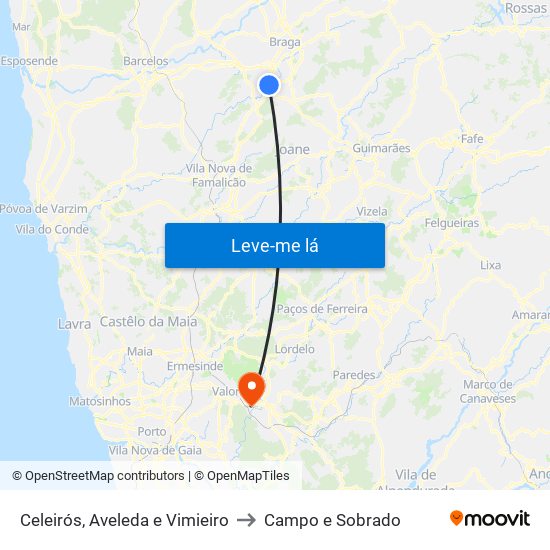 Celeirós, Aveleda e Vimieiro to Campo e Sobrado map