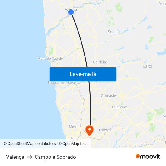 Valença to Campo e Sobrado map