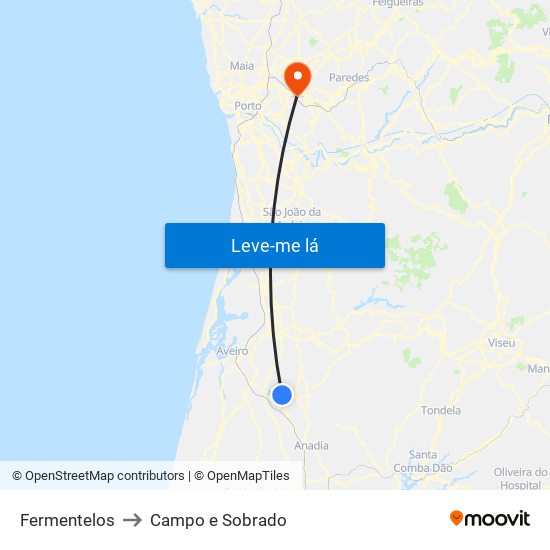 Fermentelos to Campo e Sobrado map