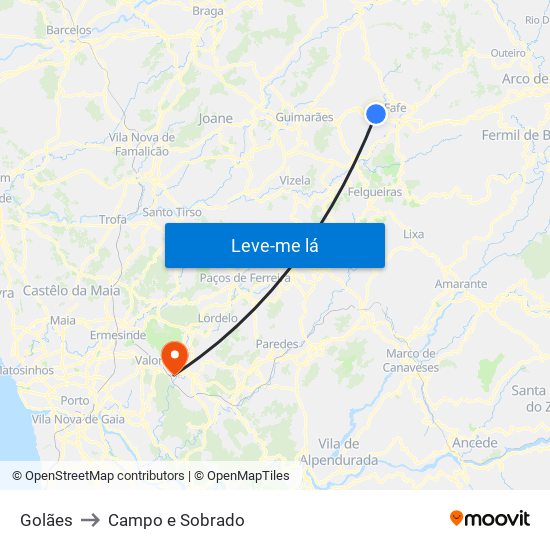 Golães to Campo e Sobrado map