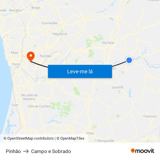 Pinhão to Campo e Sobrado map