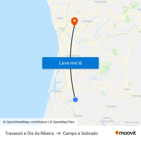 Travassô e Óis da Ribeira to Campo e Sobrado map