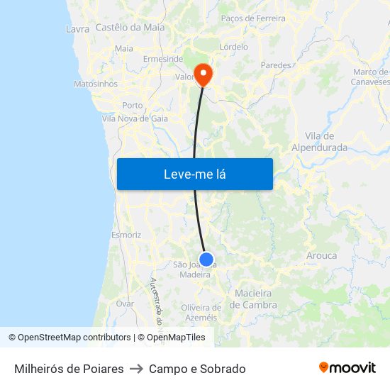 Milheirós de Poiares to Campo e Sobrado map