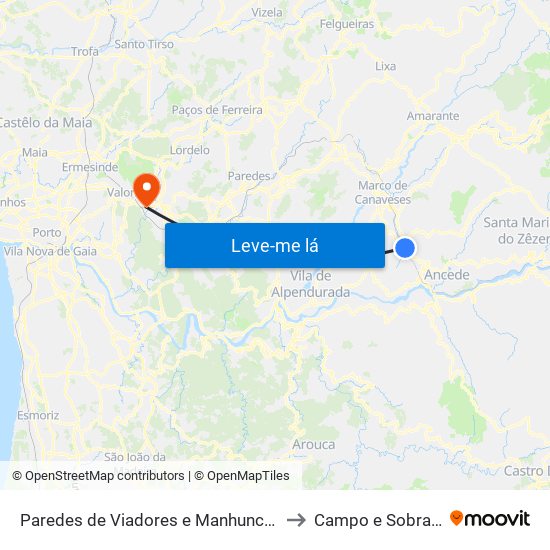 Paredes de Viadores e Manhuncelos to Campo e Sobrado map