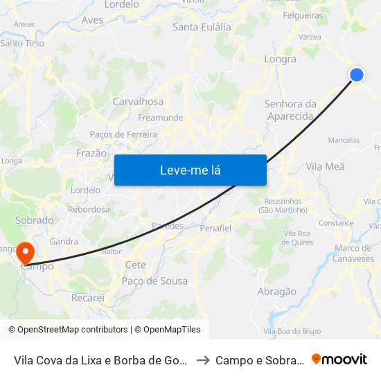 Vila Cova da Lixa e Borba de Godim to Campo e Sobrado map