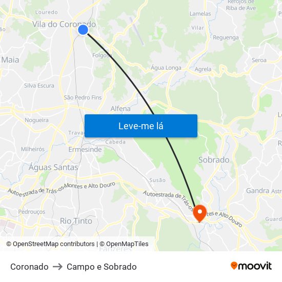 Coronado to Campo e Sobrado map