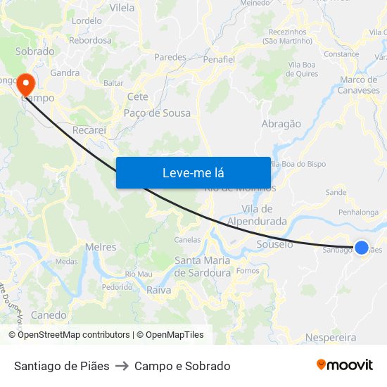 Santiago de Piães to Campo e Sobrado map