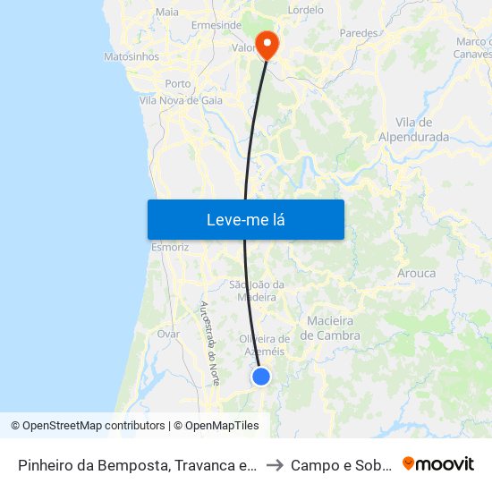 Pinheiro da Bemposta, Travanca e Palmaz to Campo e Sobrado map