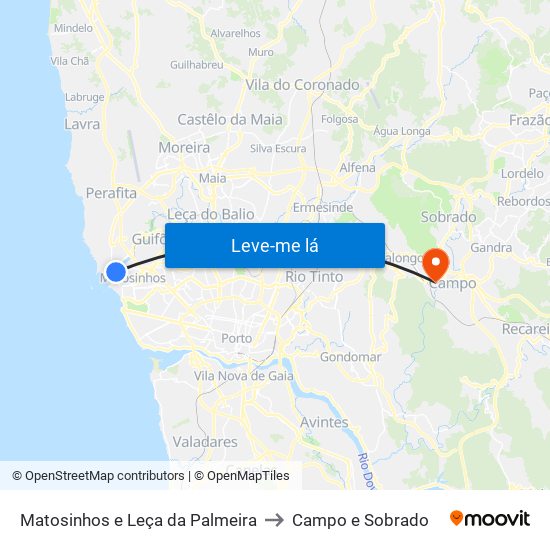 Matosinhos e Leça da Palmeira to Campo e Sobrado map