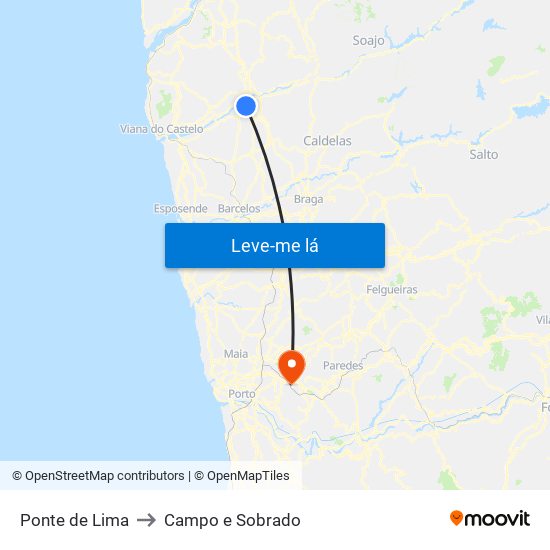Ponte de Lima to Campo e Sobrado map