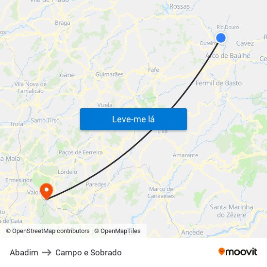 Abadim to Campo e Sobrado map