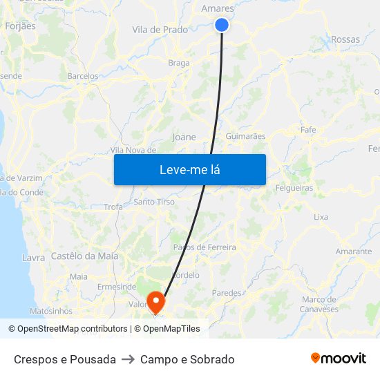 Crespos e Pousada to Campo e Sobrado map