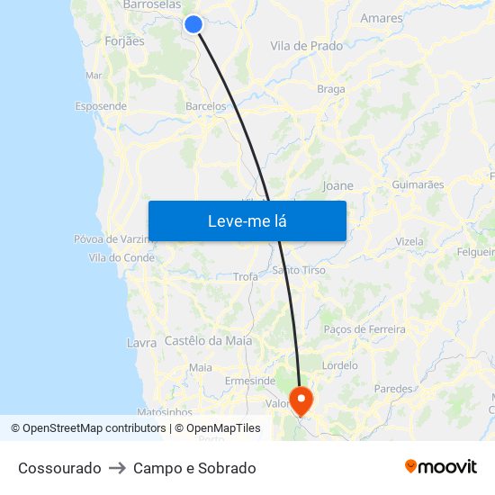 Cossourado to Campo e Sobrado map