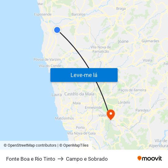 Fonte Boa e Rio Tinto to Campo e Sobrado map