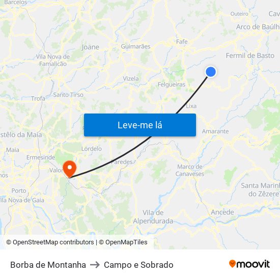 Borba de Montanha to Campo e Sobrado map