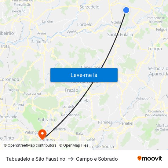 Tabuadelo e São Faustino to Campo e Sobrado map