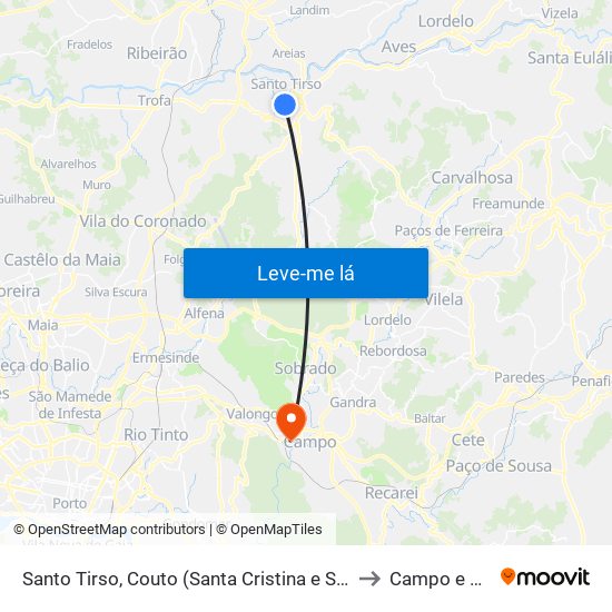 Santo Tirso, Couto (Santa Cristina e São Miguel) e Burgães to Campo e Sobrado map