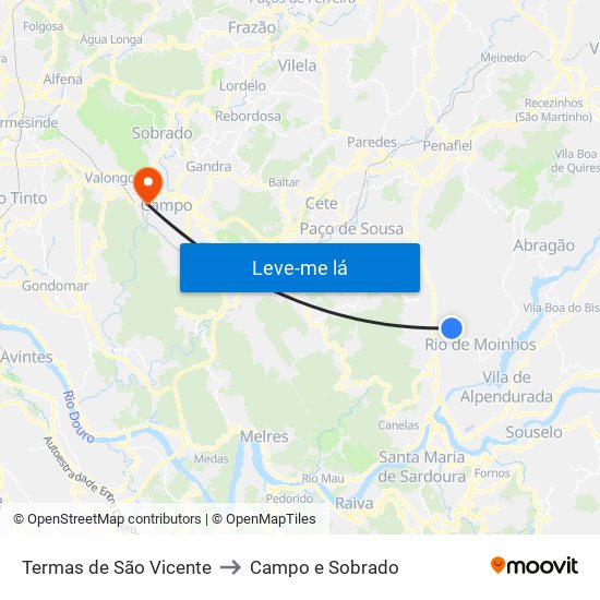 Termas de São Vicente to Campo e Sobrado map