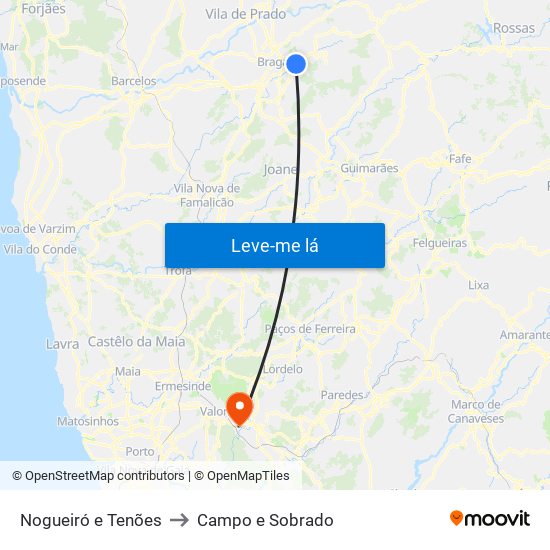 Nogueiró e Tenões to Campo e Sobrado map
