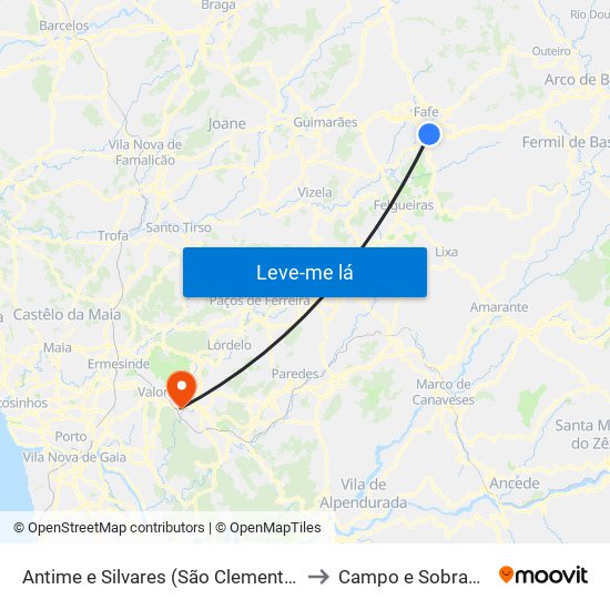 Antime e Silvares (São Clemente) to Campo e Sobrado map