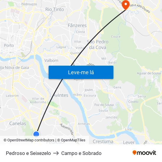 Pedroso e Seixezelo to Campo e Sobrado map