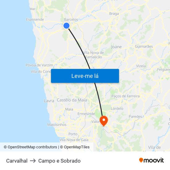 Carvalhal to Campo e Sobrado map