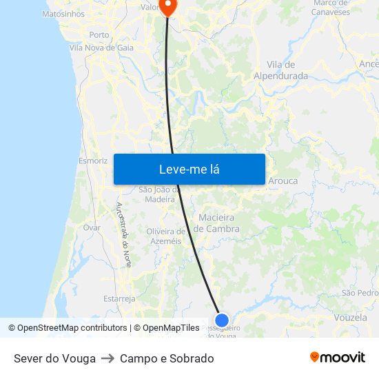 Sever do Vouga to Campo e Sobrado map