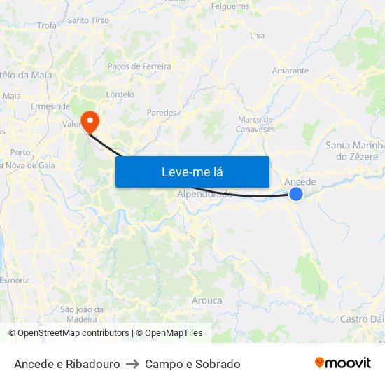 Ancede e Ribadouro to Campo e Sobrado map