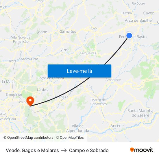 Veade, Gagos e Molares to Campo e Sobrado map