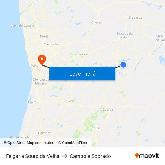 Felgar e Souto da Velha to Campo e Sobrado map