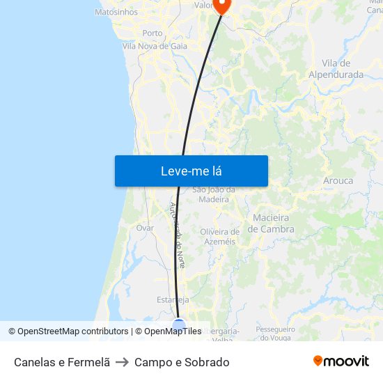 Canelas e Fermelã to Campo e Sobrado map