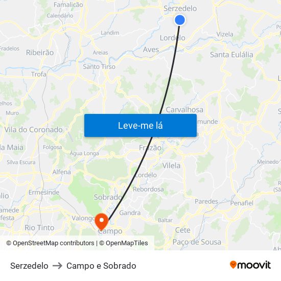 Serzedelo to Campo e Sobrado map