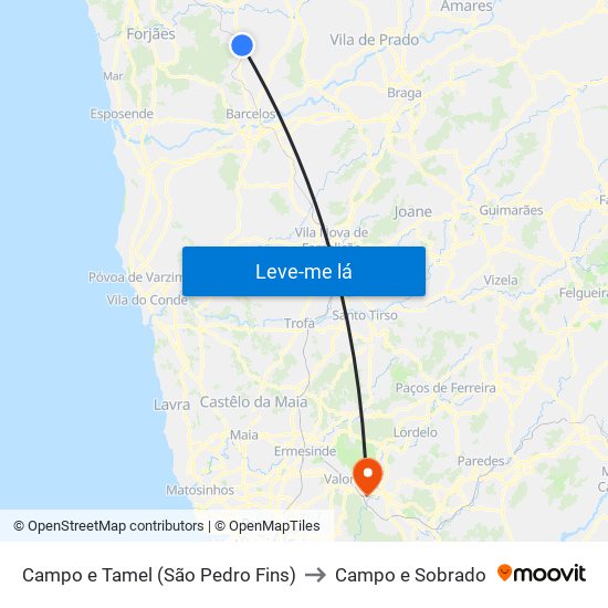 Campo e Tamel (São Pedro Fins) to Campo e Sobrado map