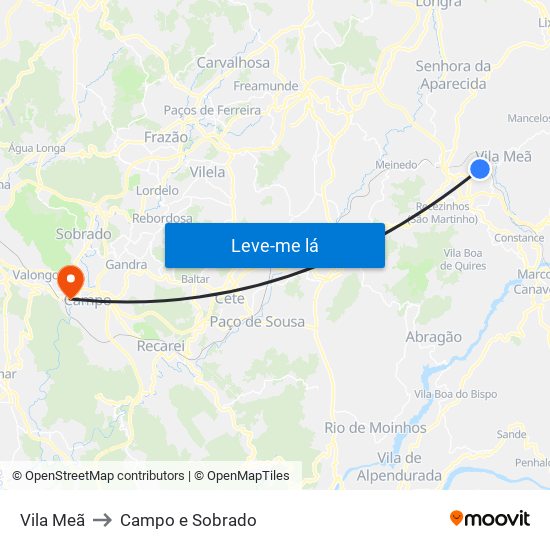 Vila Meã to Campo e Sobrado map