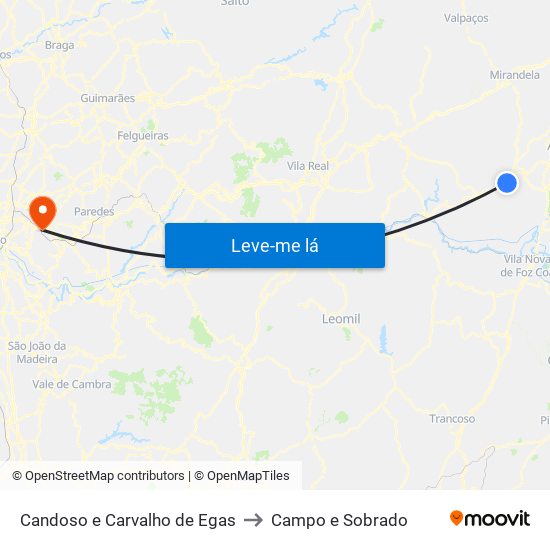 Candoso e Carvalho de Egas to Campo e Sobrado map