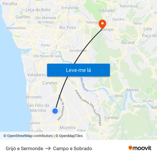 Grijó e Sermonde to Campo e Sobrado map