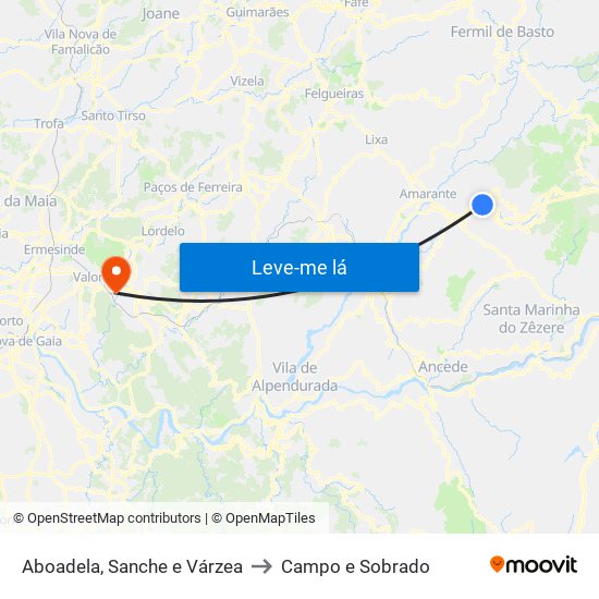 Aboadela, Sanche e Várzea to Campo e Sobrado map