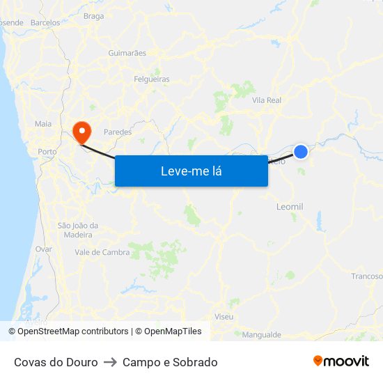 Covas do Douro to Campo e Sobrado map