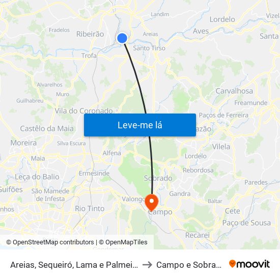 Areias, Sequeiró, Lama e Palmeira to Campo e Sobrado map