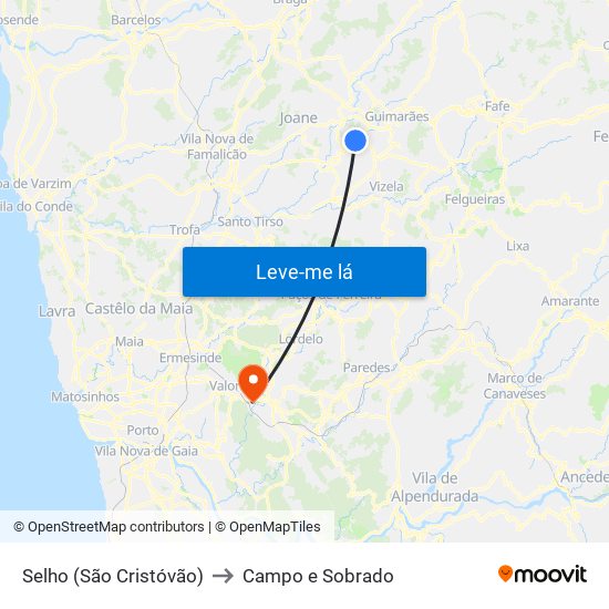 Selho (São Cristóvão) to Campo e Sobrado map