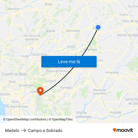 Medelo to Campo e Sobrado map