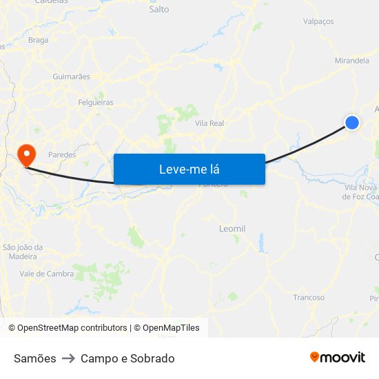 Samões to Campo e Sobrado map