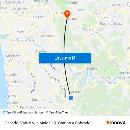 Canedo, Vale e Vila Maior to Campo e Sobrado map
