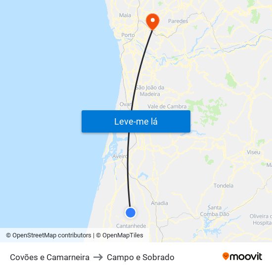 Covões e Camarneira to Campo e Sobrado map
