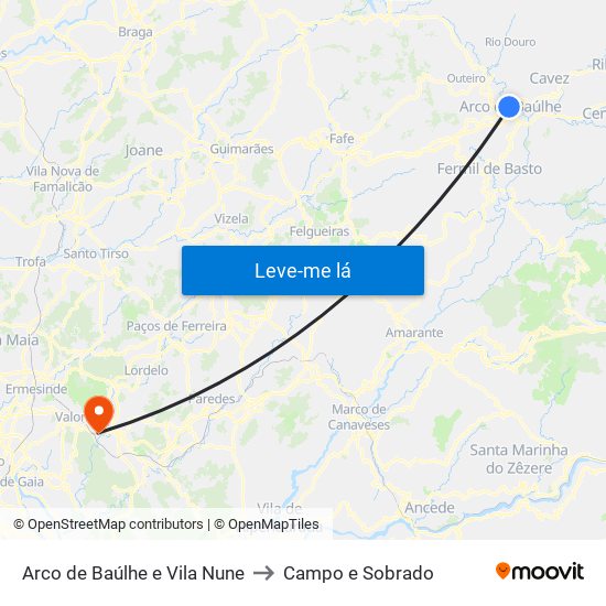 Arco de Baúlhe e Vila Nune to Campo e Sobrado map