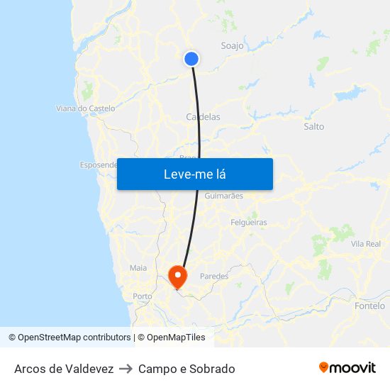 Arcos de Valdevez to Campo e Sobrado map