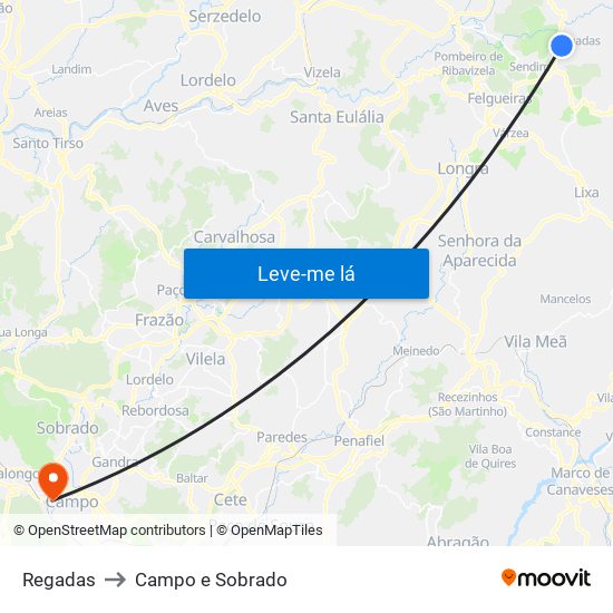 Regadas to Campo e Sobrado map