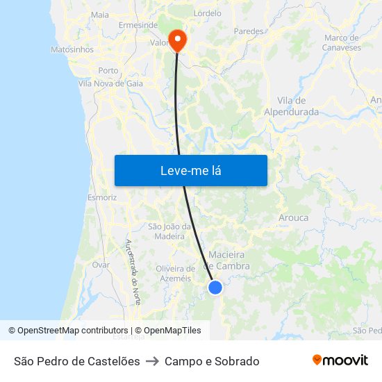 São Pedro de Castelões to Campo e Sobrado map