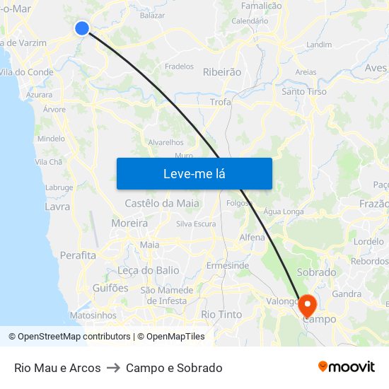 Rio Mau e Arcos to Campo e Sobrado map